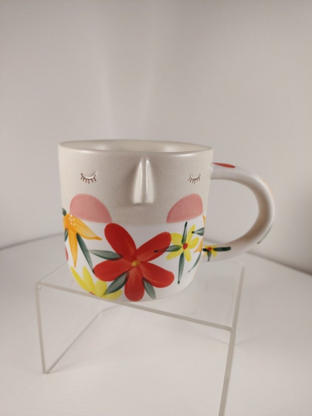 Anthropologie Fotini Tikkou Visage Floral Face Coffee Mug Stoneware Collectible